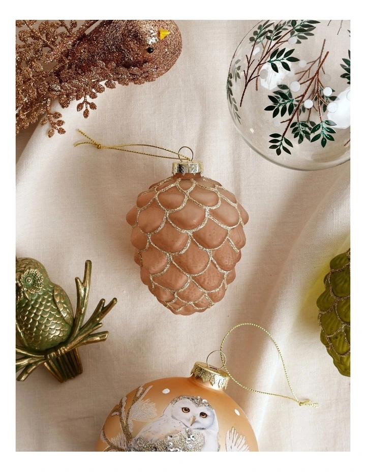 Harvest Christmas Glass Glitter Acorn Ornament 9cm in Brown image 3