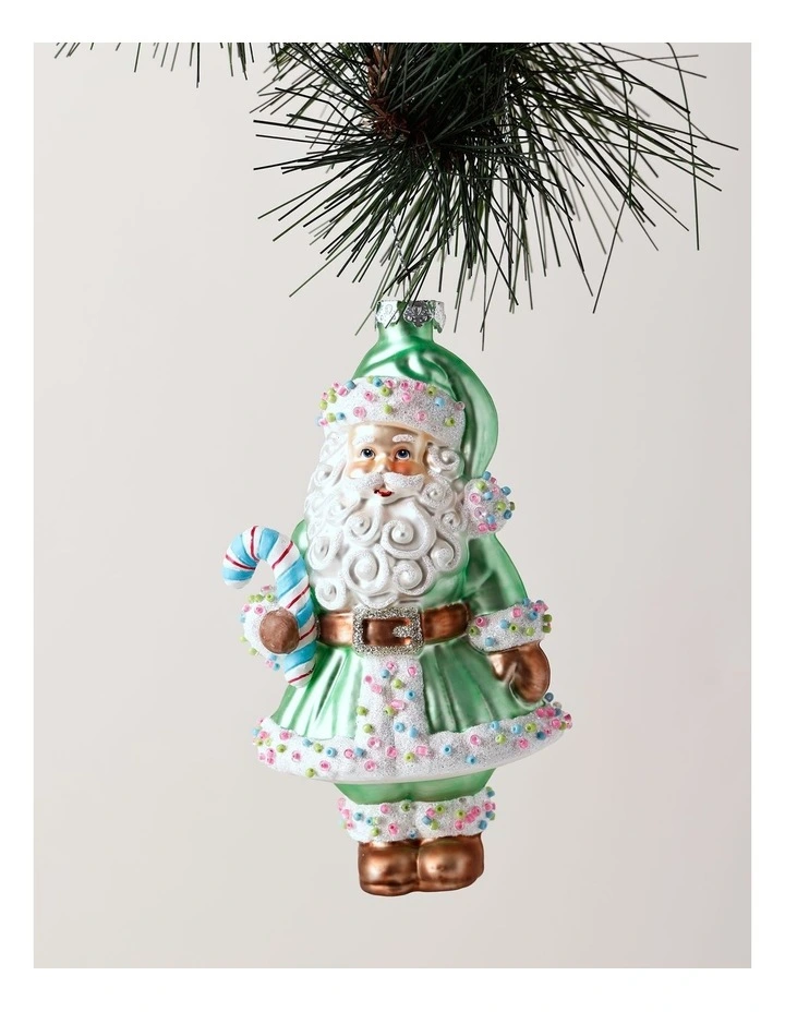 Candyland Christmas Glass Candy Santa Ornament 15cm in Mint image 1