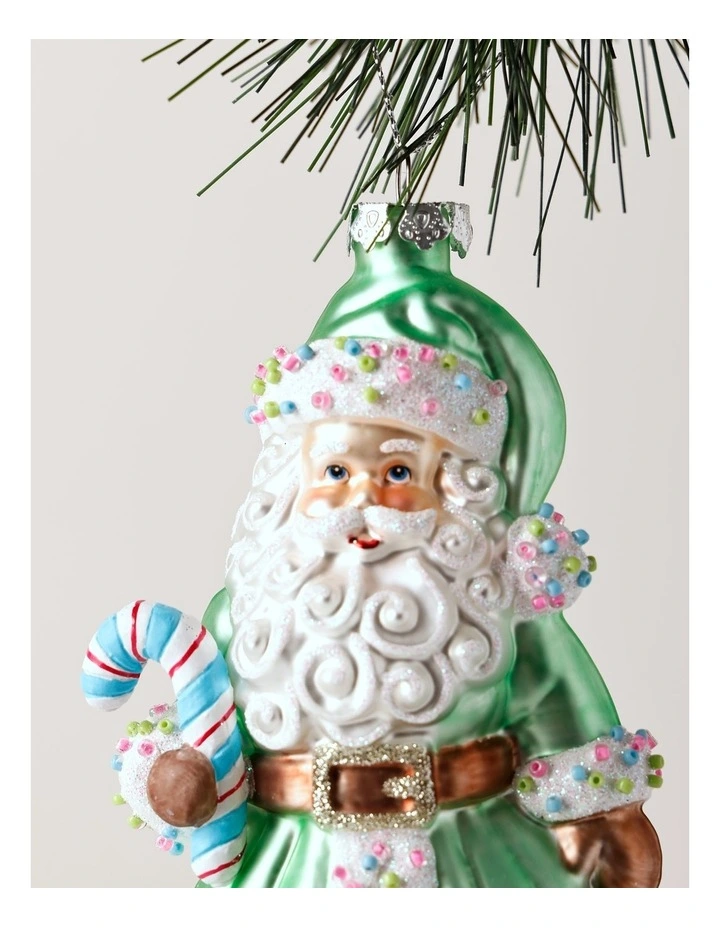Candyland Christmas Glass Candy Santa Ornament 15cm in Mint image 2