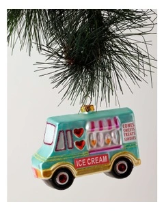 Candyland Christmas Glass Ice Cream Truck Ornament 11.5cm in Multicolour