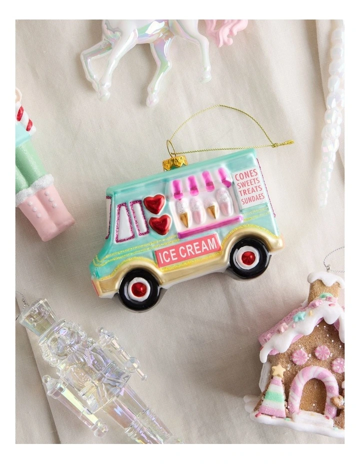Nostalgia Christmas Glass Ice Cream Truck Ornament 11.5cm in Multicolour image 3