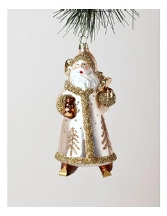 Harvest Christmas Glass Santa Ornament 16.5cm in White/Bronze