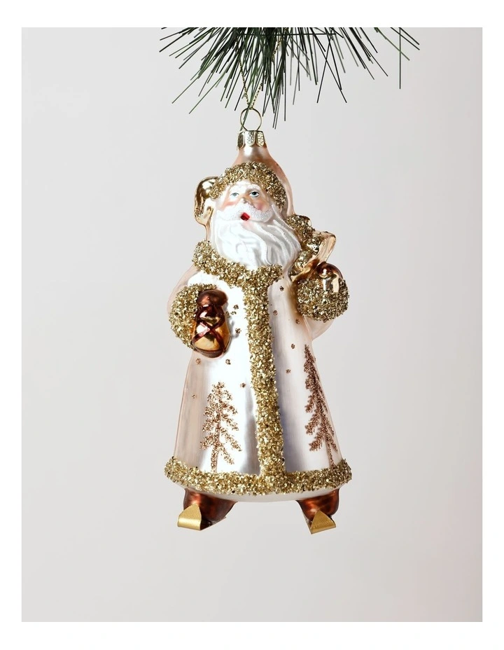 Harvest Christmas Glass Santa Ornament 16.5cm in White/Bronze image 1