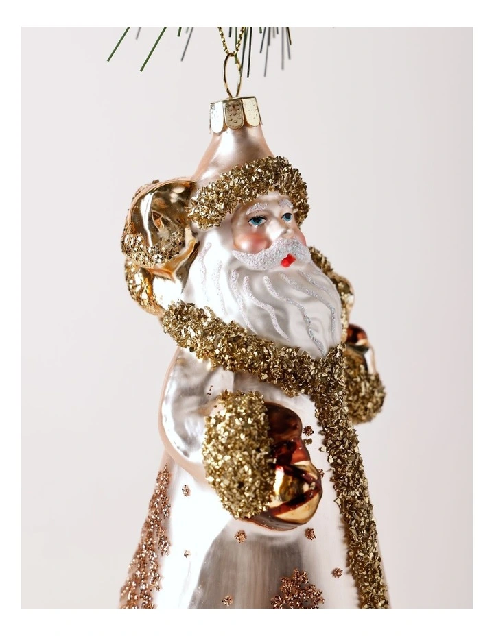 Harvest Christmas Glass Santa Ornament 16.5cm in White/Bronze image 2