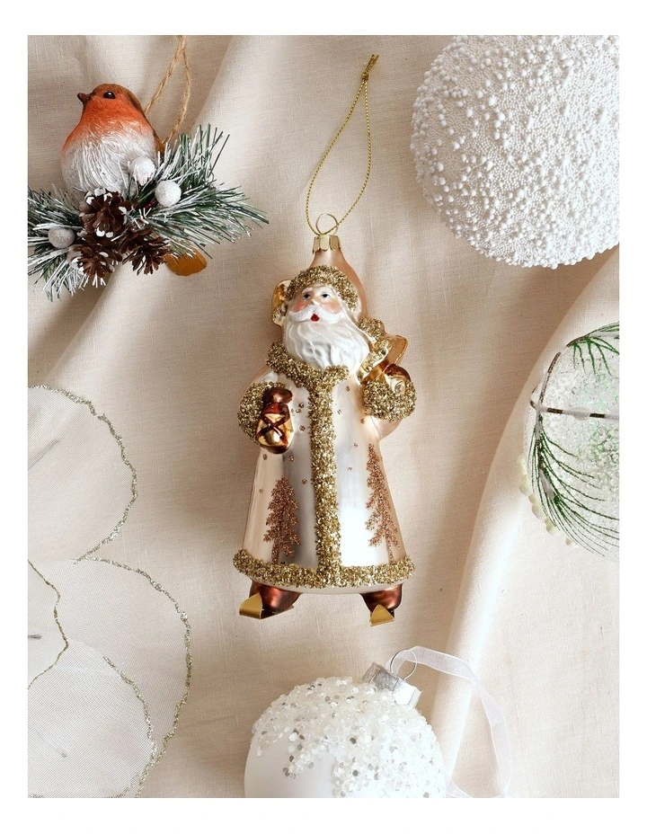 Harvest Christmas Glass Santa Ornament 16.5cm in White/Bronze image 4