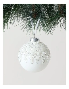 Harvest Christmas Glass Dripped Beaded Bauble Ornament 8cm in White