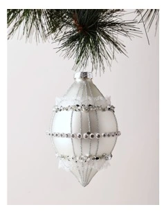 Luxe Christmas Glass White Silver Ombre Bauble Finial Ornament 14.5cm in White