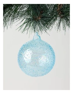 Eucalyptus Christmas Glass Bubbled Bauble Ornament 10cm in Blue