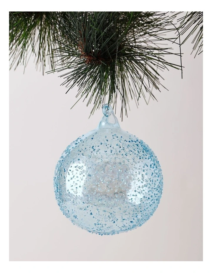 Eucalyptus Christmas Glass Bubbled Bauble Ornament 10cm in Blue image 1