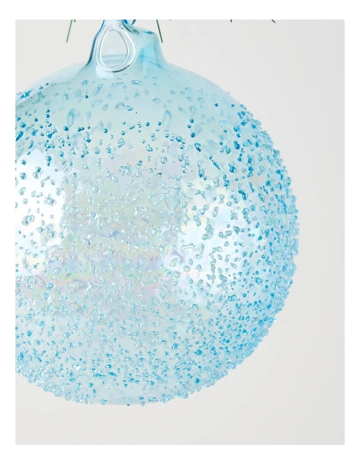 Eucalyptus Christmas Glass Bubbled Bauble Ornament 10cm in Blue image 2