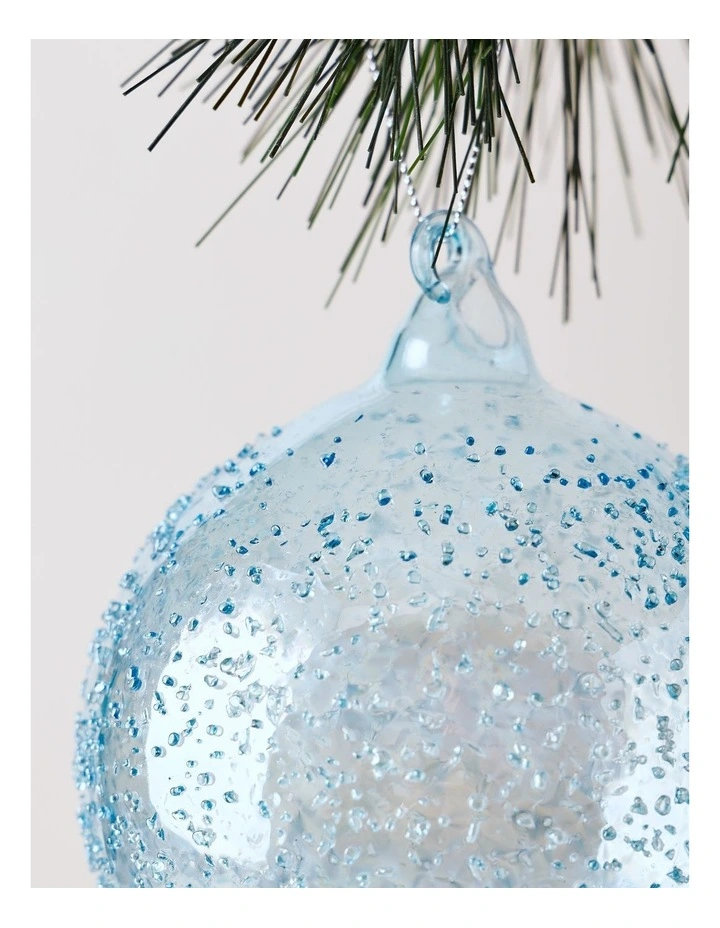 Eucalyptus Christmas Glass Bubbled Bauble Ornament 10cm in Blue image 2