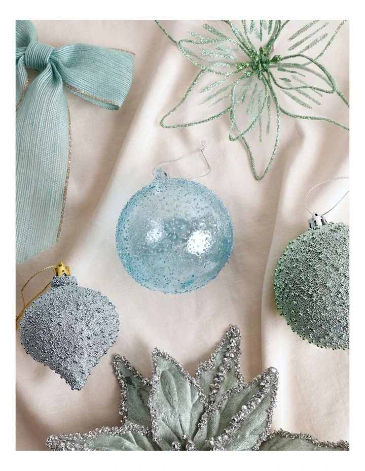 Eucalyptus Christmas Glass Bubbled Bauble Ornament 10cm in Blue image 4