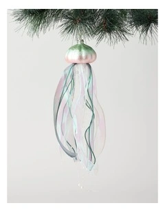 Eucalyptus Christmas Glass Jellyfish Ornament with Ribbons & Pearls 30cm in Multicolour