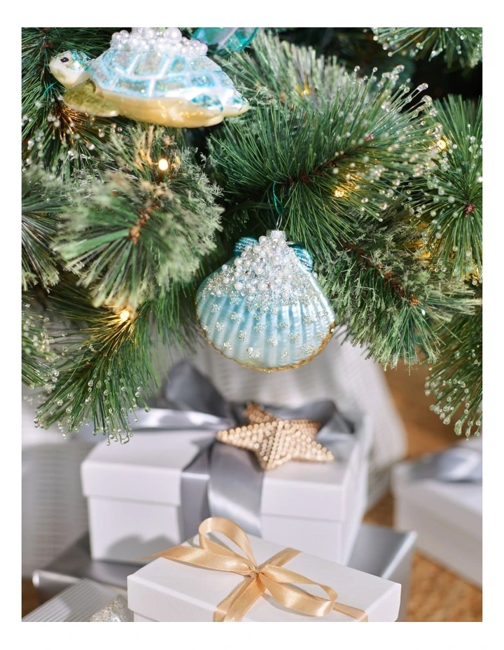 Eucalyptus Christmas Glass Sequin Shell Ornament 8cm in Blue image 3