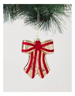 Heirloom Christmas Glass Mercurised Bow withVelvet Detail 11cm in Red