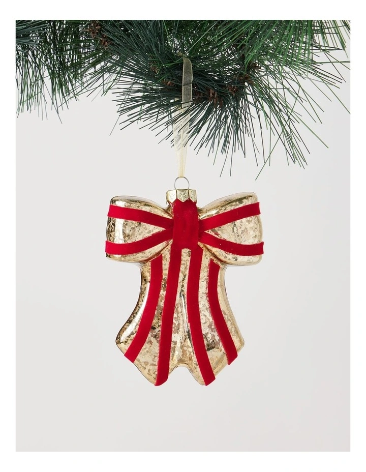 Heirloom Christmas Glass Mercurised Bow withVelvet Detail 11cm in Red image 1