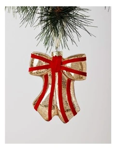 Heirloom Christmas Glass Mercurised Bow withVelvet Detail 11cm in Red