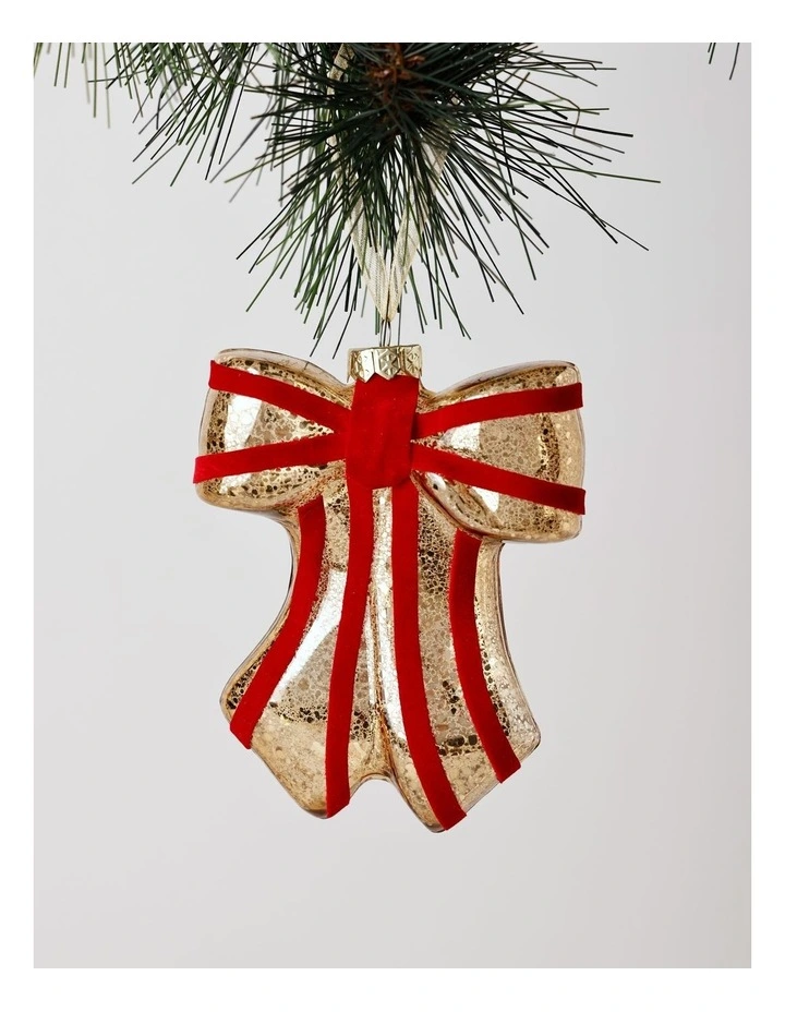 Heirloom Christmas Glass Mercurised Bow withVelvet Detail 11cm in Red image 1