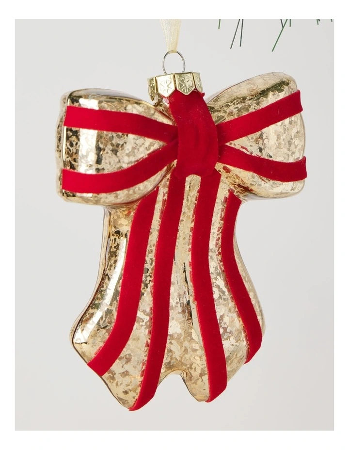Heirloom Christmas Glass Mercurised Bow withVelvet Detail 11cm in Red image 2