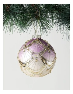 Luxe Christmas Glass Art Deco Ombre Bauble 10cm in Pink