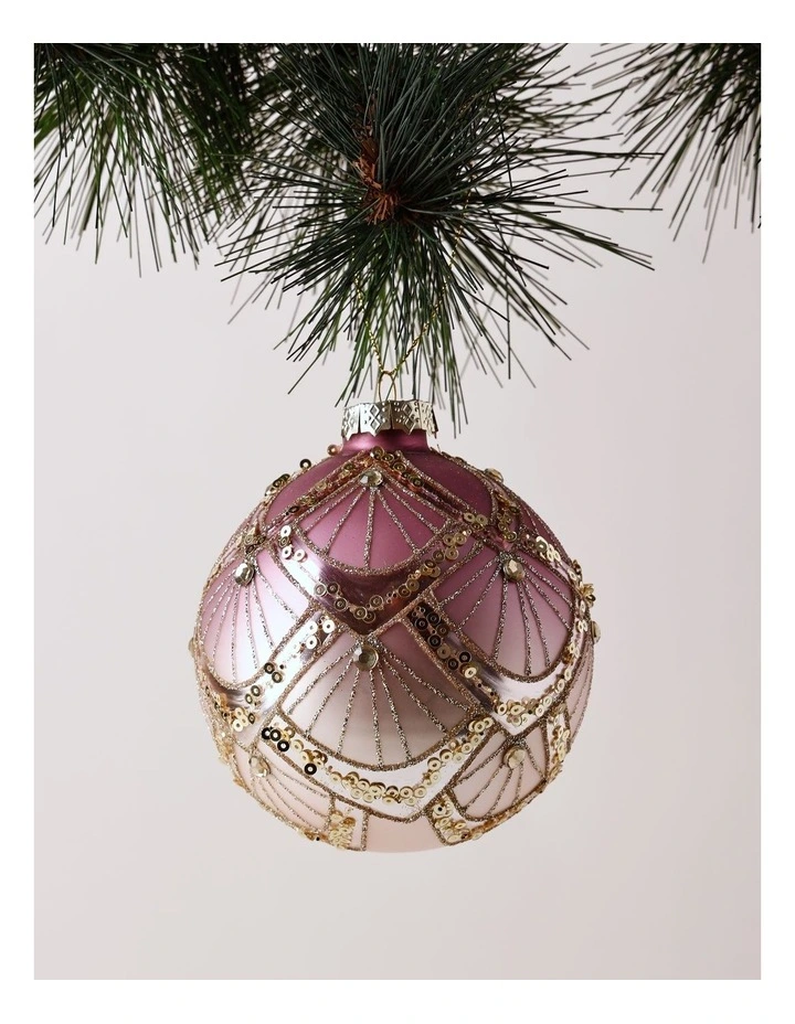Luxe Christmas Glass Art Deco Ombre Bauble 10cm in Pink image 1