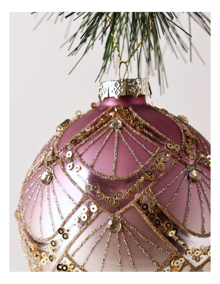 Luxe Christmas Glass Art Deco Ombre Bauble 10cm in Pink image 2