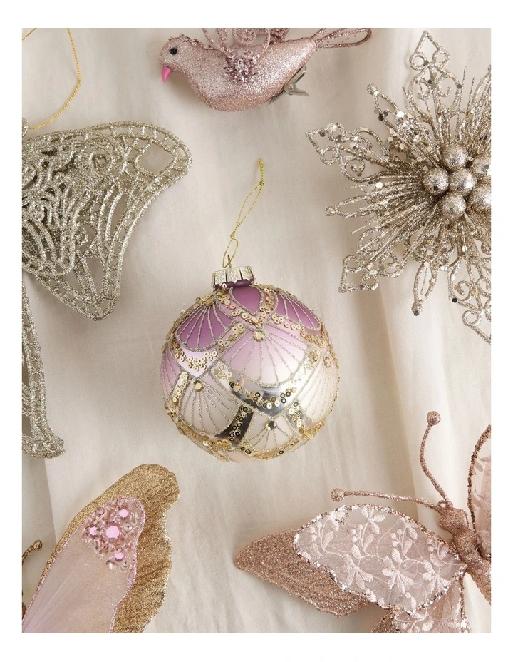 Luxe Christmas Glass Art Deco Ombre Bauble 10cm in Pink image 3