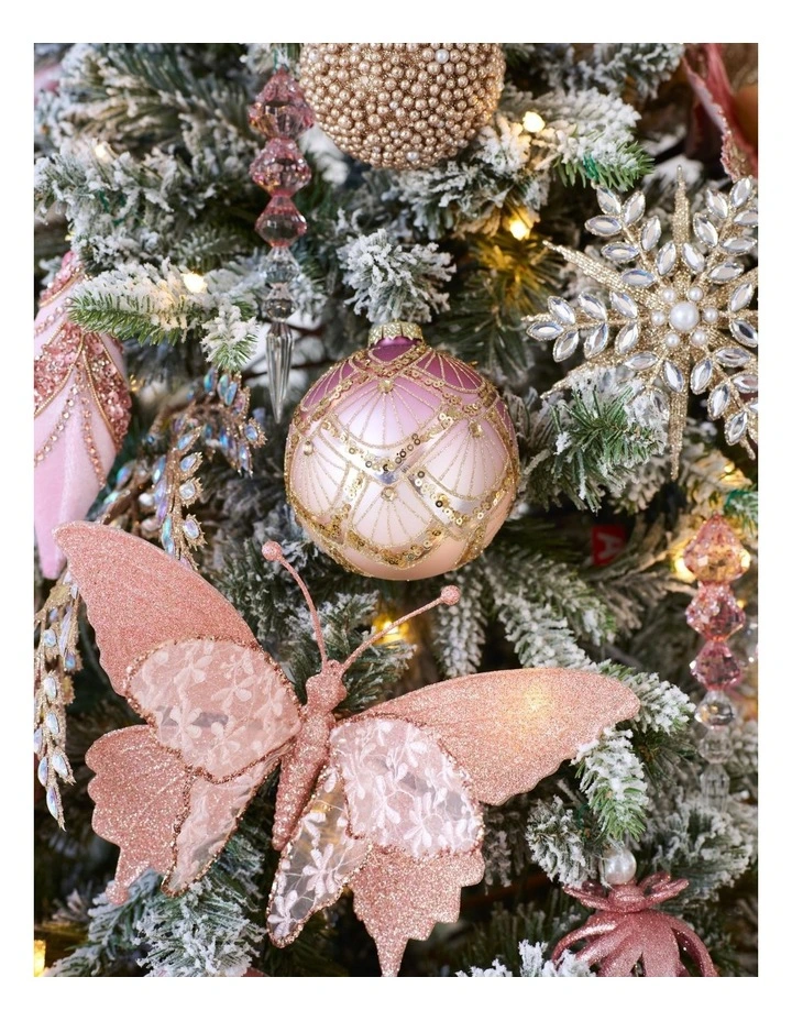 Luxe Christmas Glass Art Deco Ombre Bauble 10cm in Pink image 3