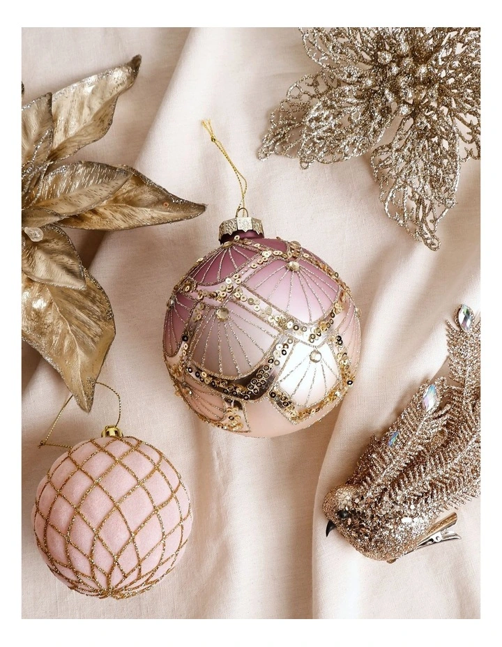 Luxe Christmas Glass Art Deco Ombre Bauble 10cm in Pink image 4