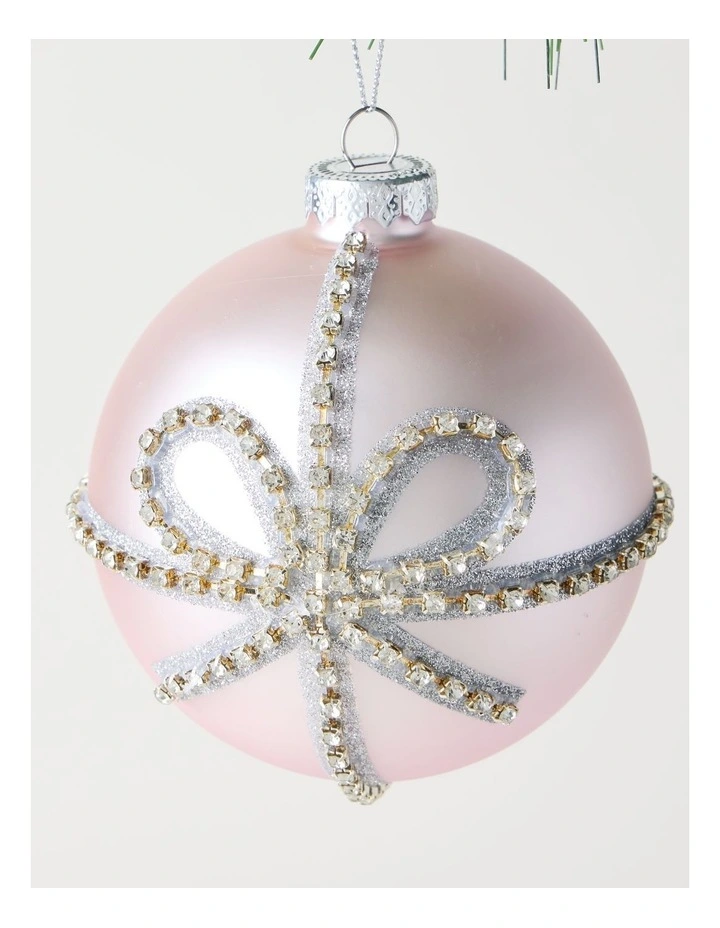 Luxe Christmas Glass Bow Pattern Bauble 10cm in Pink image 2