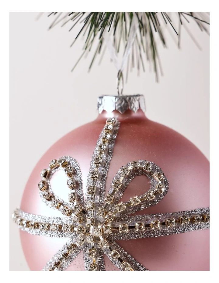 Luxe Christmas Glass Bow Pattern Bauble 10cm in Pink image 2