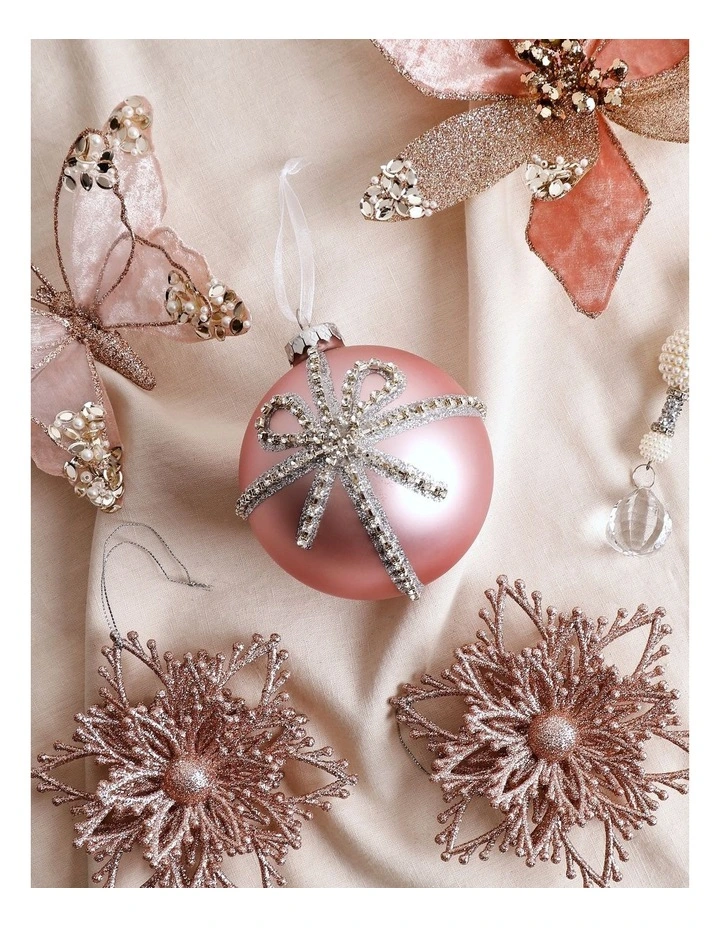 Luxe Christmas Glass Bow Pattern Bauble 10cm in Pink image 4