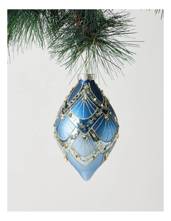 Luxe Christmas Glass Art Deco Bauble Finial 14cm in Navy image 1
