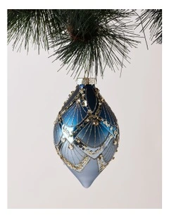 Luxe Christmas Glass Art Deco Bauble Finial 14cm in Navy