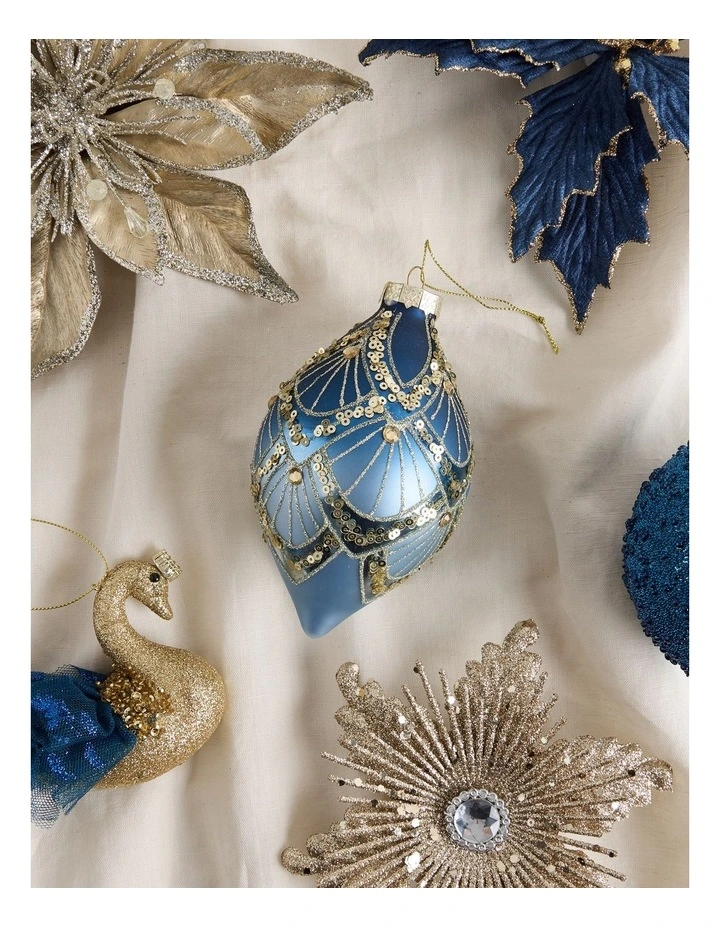 Luxe Christmas Glass Art Deco Bauble Finial 14cm in Navy image 3