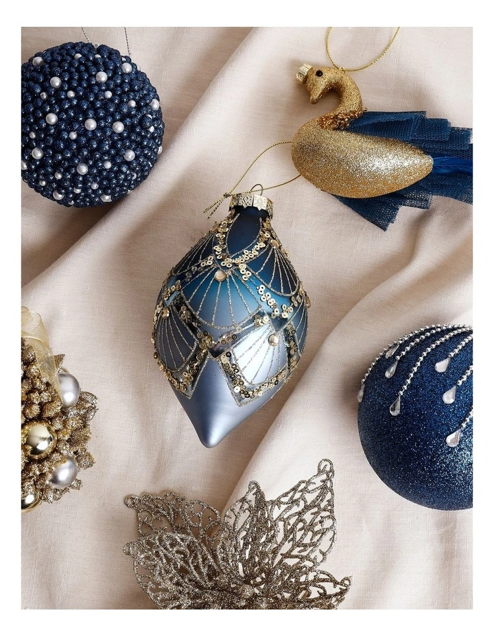 Luxe Christmas Glass Art Deco Bauble Finial 14cm in Navy image 4