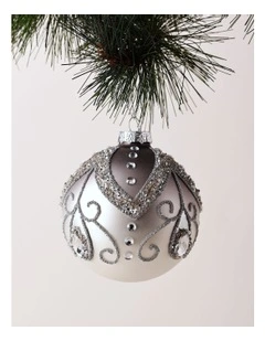 Luxe Christmas Glass Ombre Bauble 12cm in White/Silver