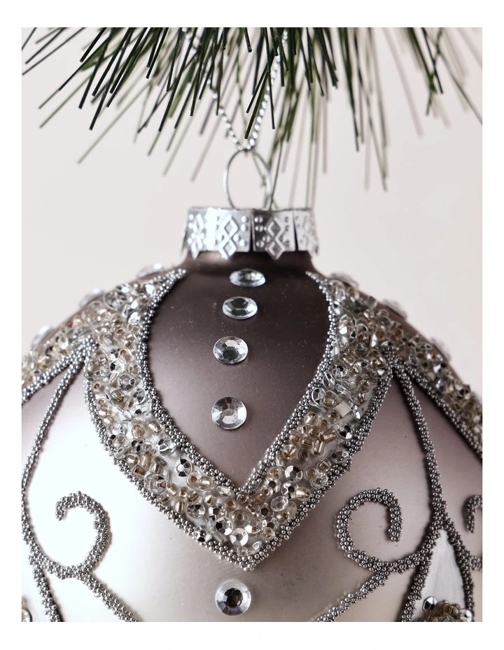 Luxe Christmas Glass Ombre Bauble 12cm in White/Silver image 2