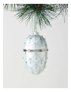 Luxe Christmas Glass Gem Hinged Egg Ornament 10cm in White