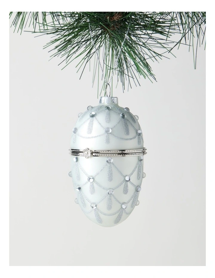 Luxe Christmas Glass Gem Hinged Egg Ornament 10cm in White image 1