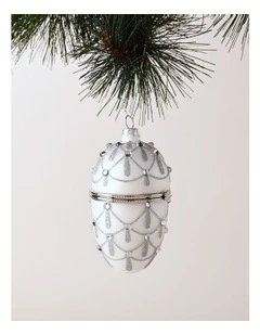 Luxe Christmas Glass Gem Hinged Egg Ornament 10cm in White