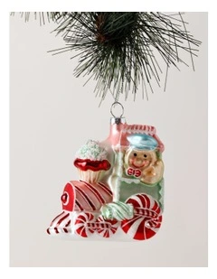 Candyland Christmas Glass Candy Train Ornament 10cm in Green