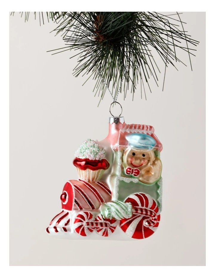 Candyland Christmas Glass Candy Train Ornament 10cm in Green image 1