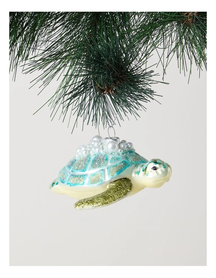 Eucalyptus Christmas Glass Embellished Turtle Ornament 12cm in Blue image 1