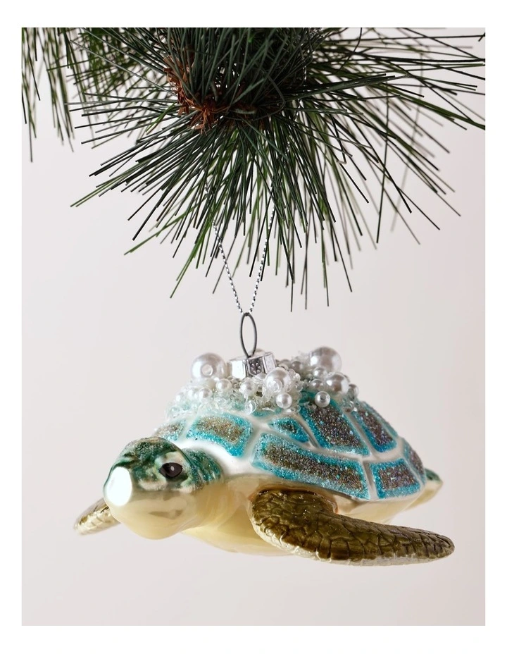 Eucalyptus Christmas Glass Embellished Turtle Ornament 12cm in Blue image 1