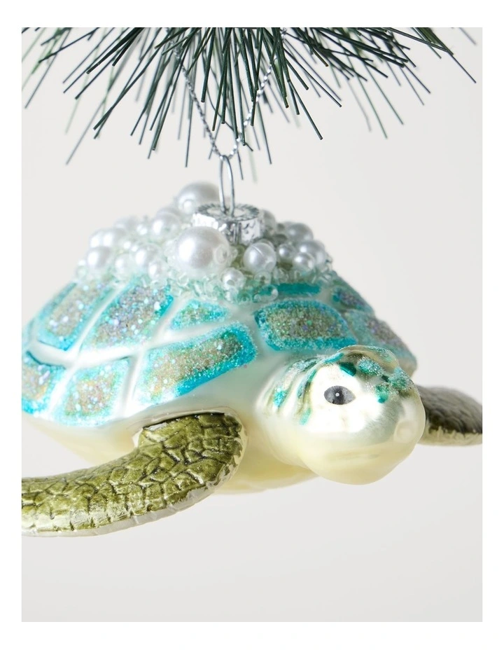 Eucalyptus Christmas Glass Embellished Turtle Ornament 12cm in Blue image 2