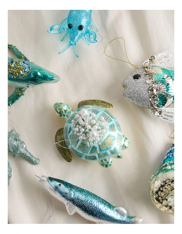 Eucalyptus Christmas Glass Embellished Turtle Ornament 12cm in Blue image 3