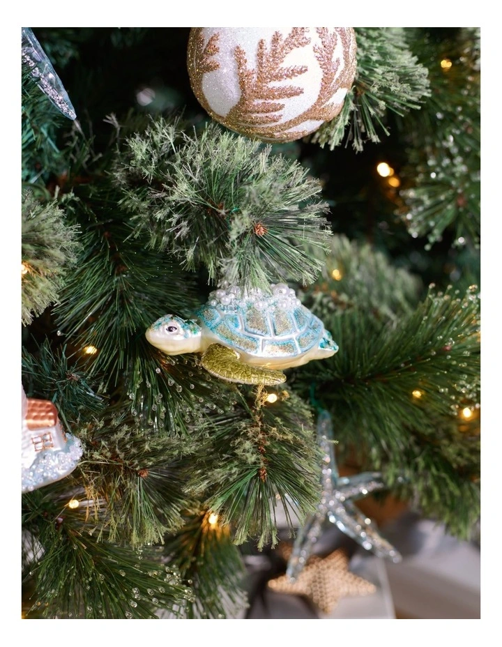 Eucalyptus Christmas Glass Embellished Turtle Ornament 12cm in Blue image 3