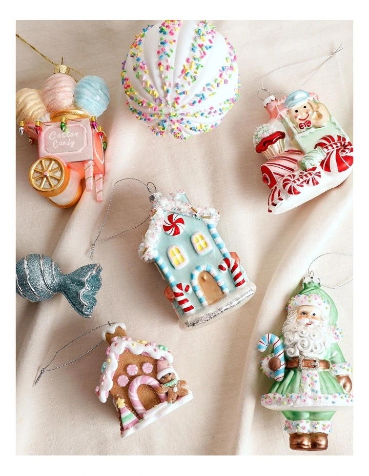 Candyland Christmas Glass Glittered Candy House Ornament 11cm in Blue image 3