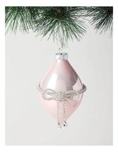 Luxe Christmas Glass Bow Finial in Pink: 13cm